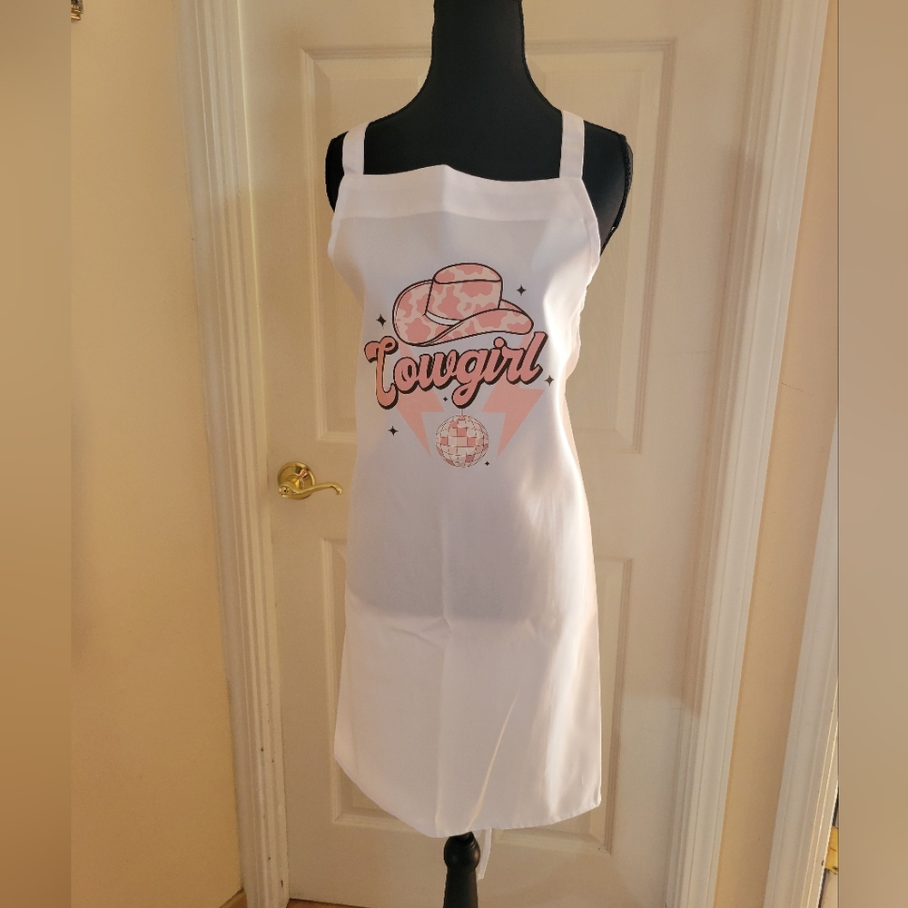 Western Disco White Cowgirl Rodeo Apron Cooking Kitchen Gift